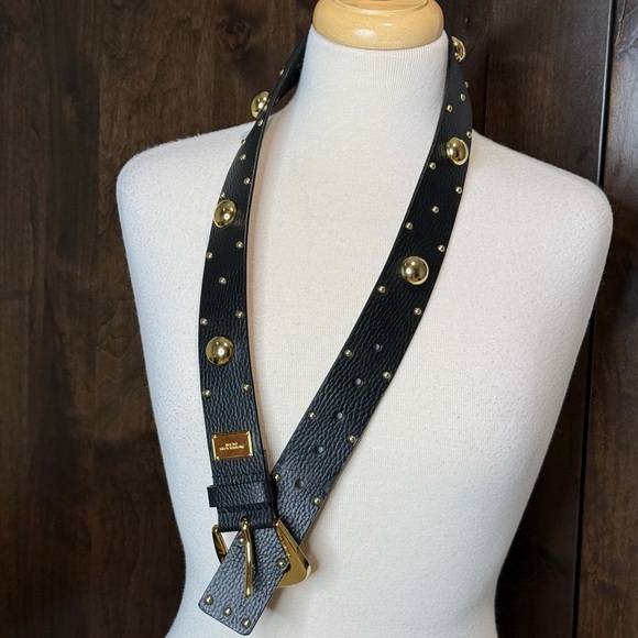 Michael Kors women’s belt genuine leather studded Size S black with gold - Picture 1 of 6